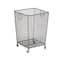 24" Black Metal Square Mesh Wire Rolling Laundry Storage Cart with Ring Handles